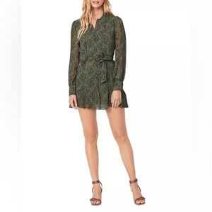 Paige Vittoria Silk Printed Dress Green Paisley Long Sleeve Dress